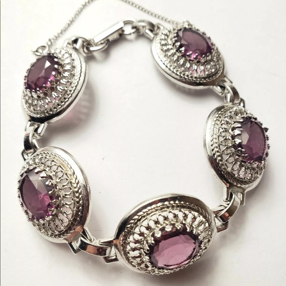 Vintage Danecraft SS Purple Gem Bracelet 7”